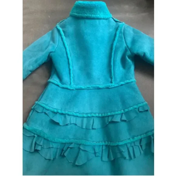 Girls Widgeon Kids Aqua Ruffled Winter Peacoat: Size 6 - Picture 3 of 7